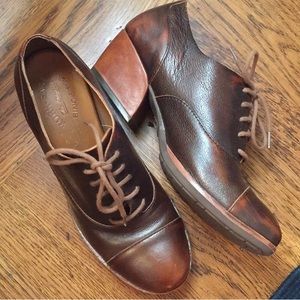 Kork-Ease Brown Leather Lace-up Block Heels